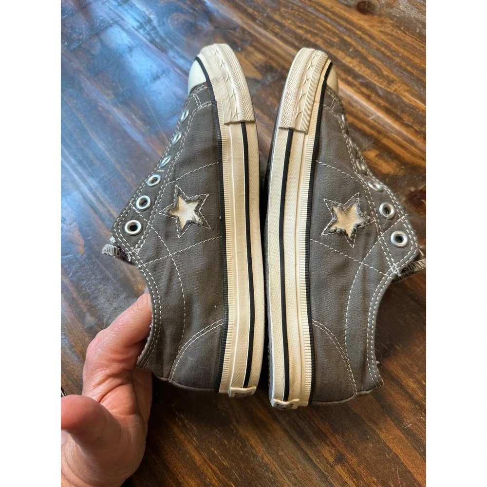 Converse One Star Grey Canvas Slip On Sneakers Women 8.5 Distressed Elastic